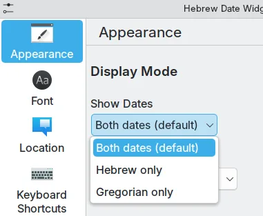 Hebrew Date Widget — display mode selector
