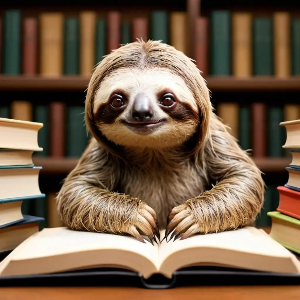 sloth-in-library