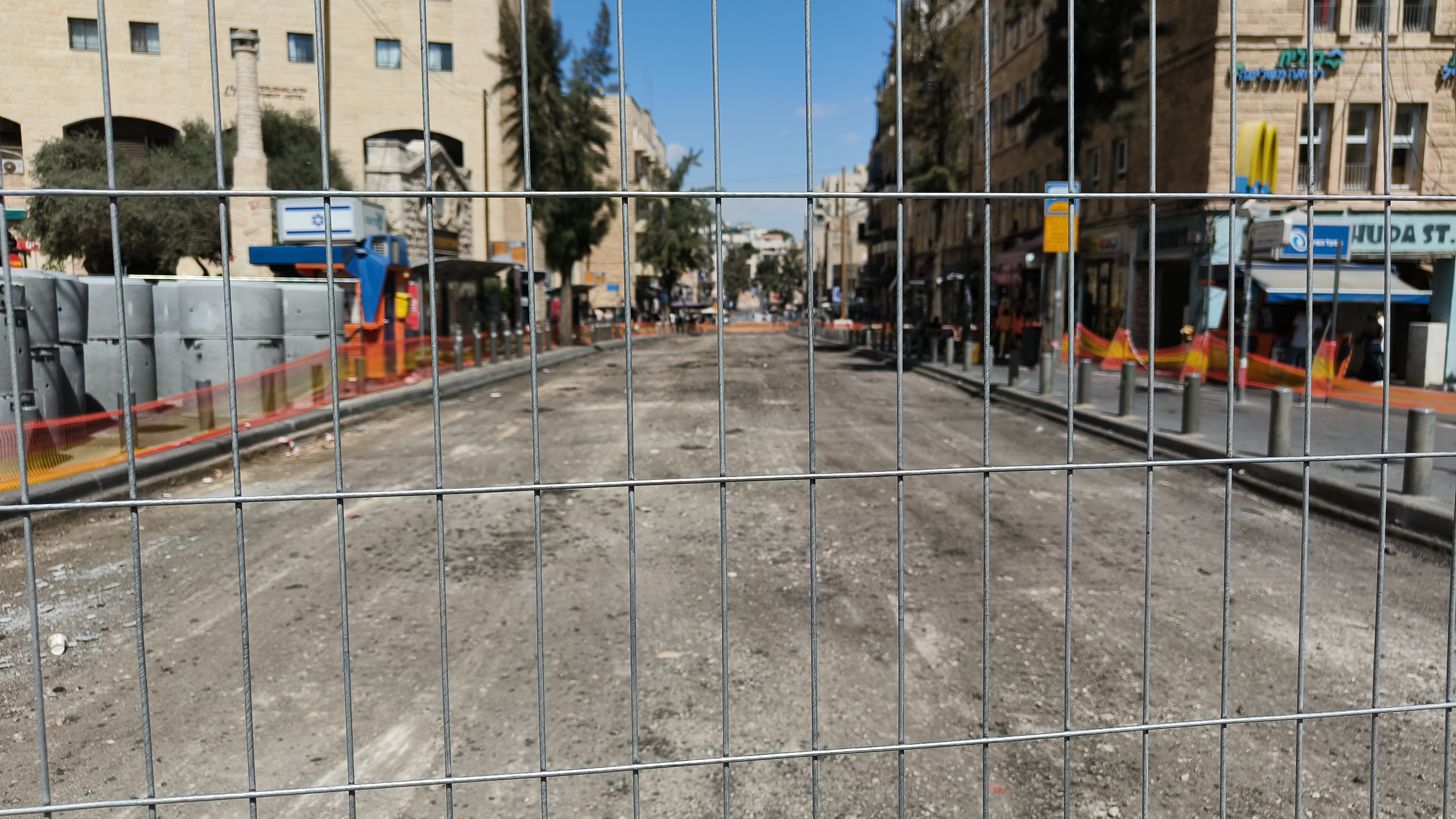 Resurfacing works on King George Street seen from atop Ben Yehuda Street. Photo: Author