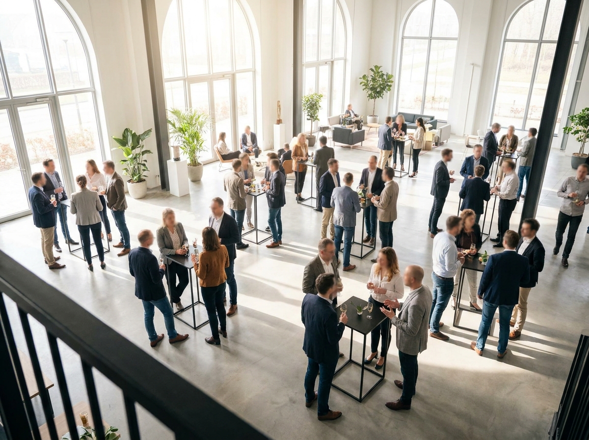 Professionals networking at an association membership event.