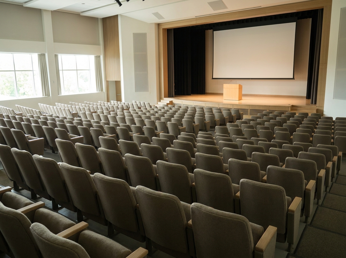 An auditorium prepared for a professional association seminar.