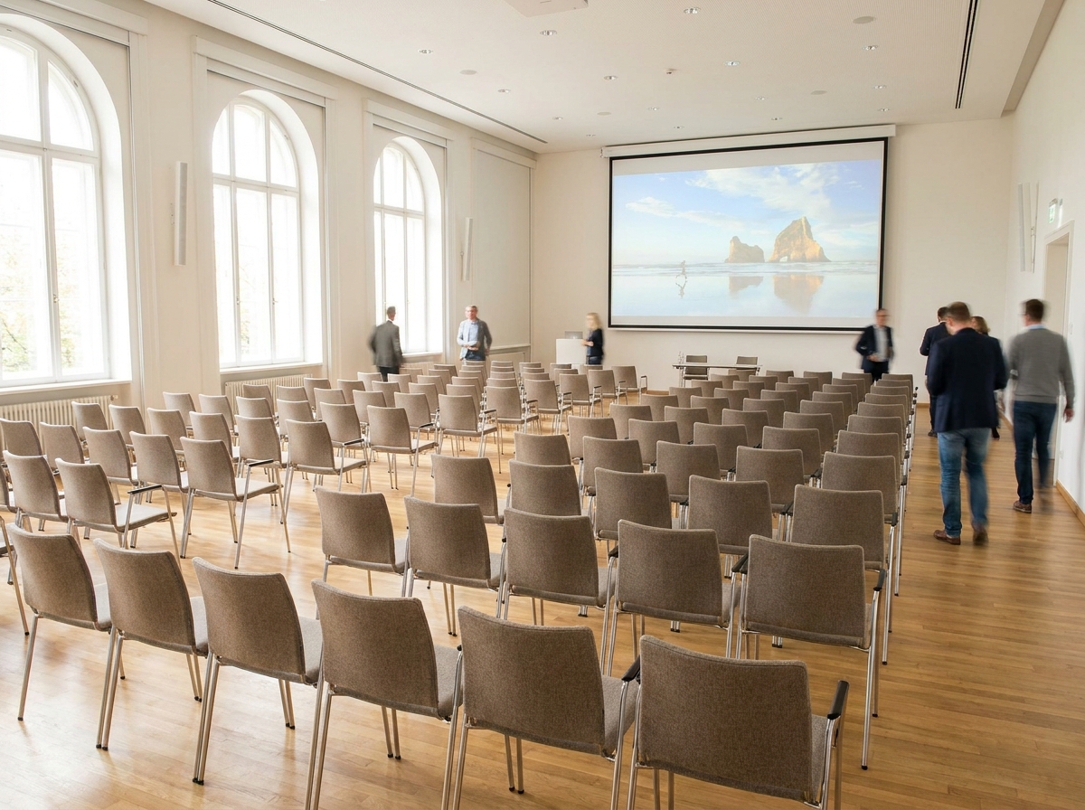 A conference room ready for a religious organization's meeting.