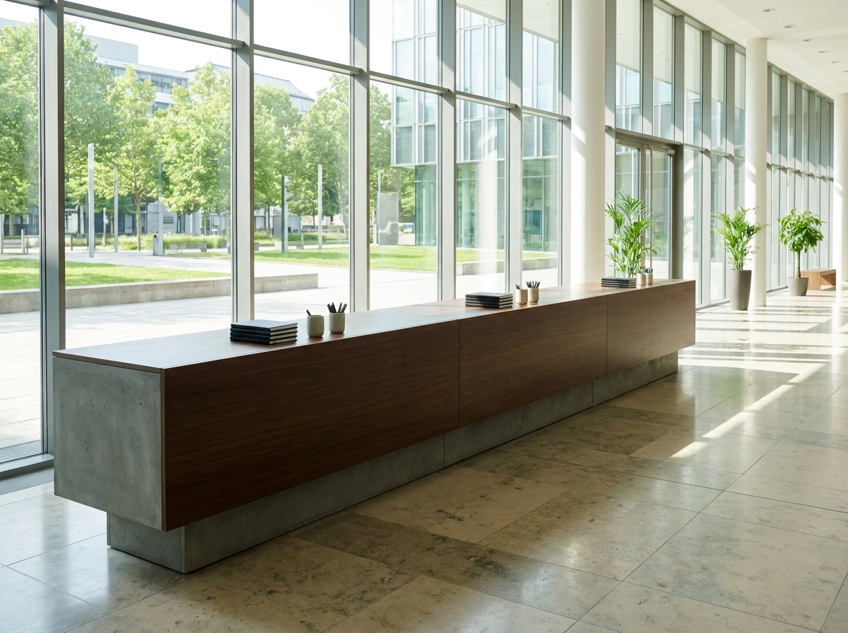 An organized check-in desk at a venue for a social event.