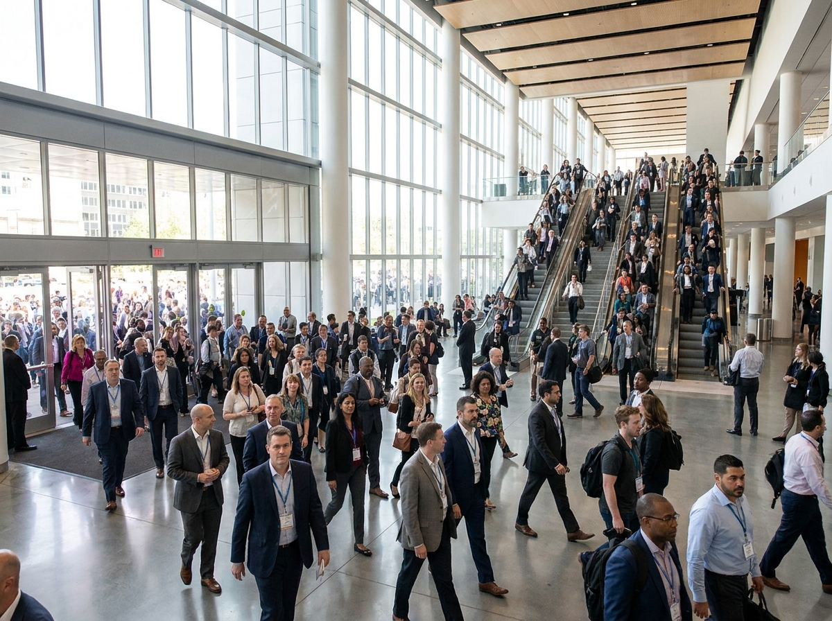 Attendees arriving at an event, demonstrating the success of email marketing for ticket sales.