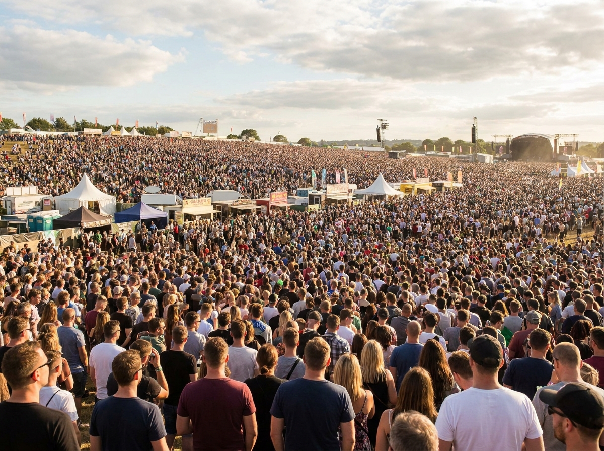 A large crowd at an outdoor festival, representing the audience reach of Eventbrite's platform.