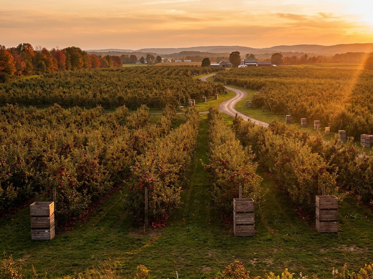 An apple orchard ready for visitors, managed with agritourism ticketing software.