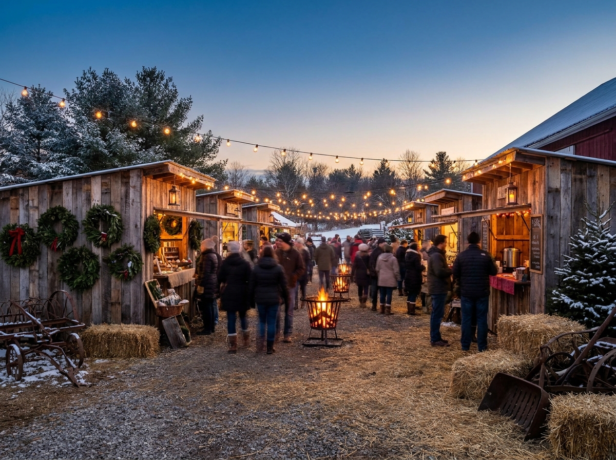 A seasonal holiday market on a farm, promoted with seasonal attraction ticketing tools.