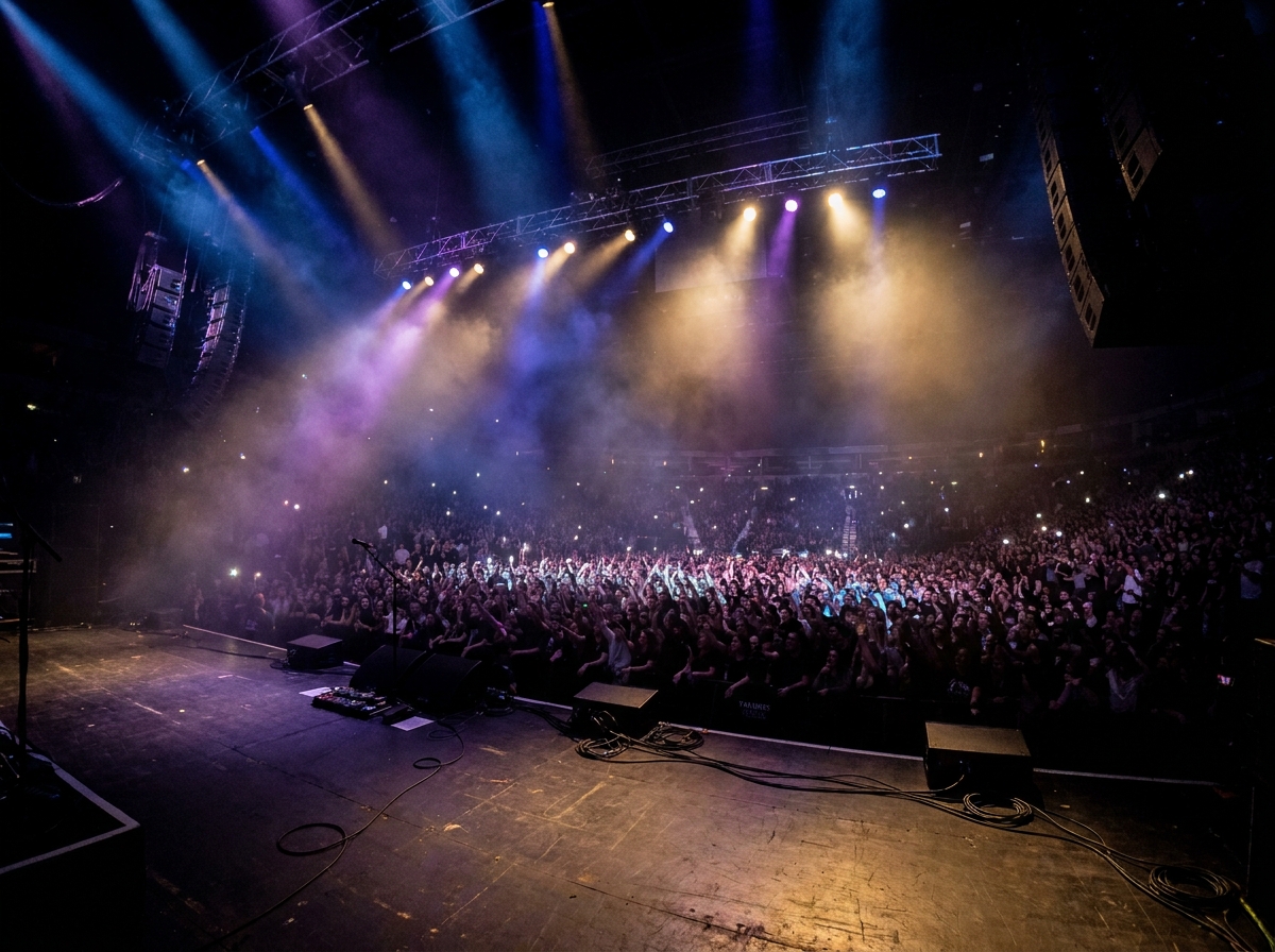 A crowd at a concert, illustrating a seamless check-in experience for artist events.