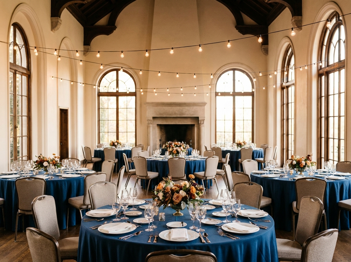 A room prepared for a fundraising dinner, representing the successful outcome of a first-time organizer's event.