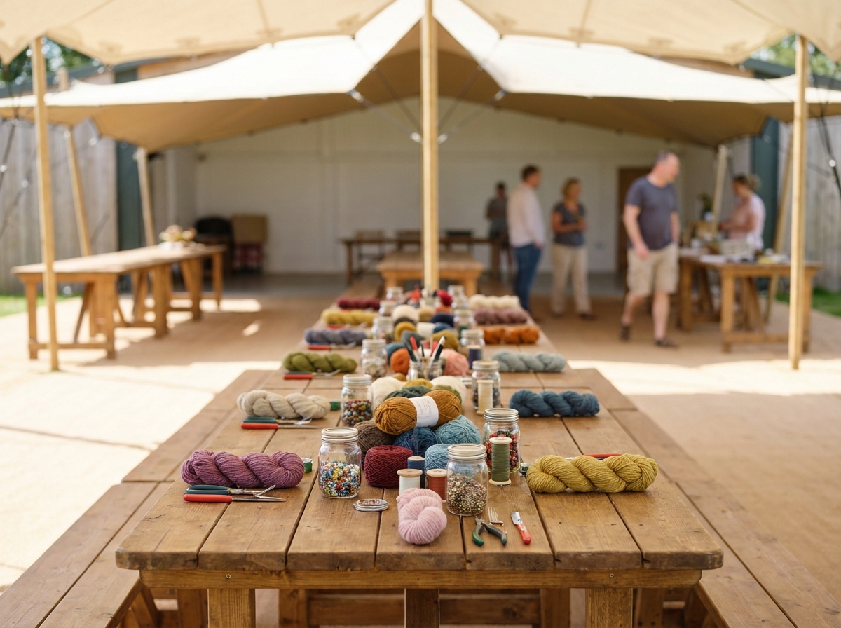 A neatly arranged table with supplies for a creative workshop.