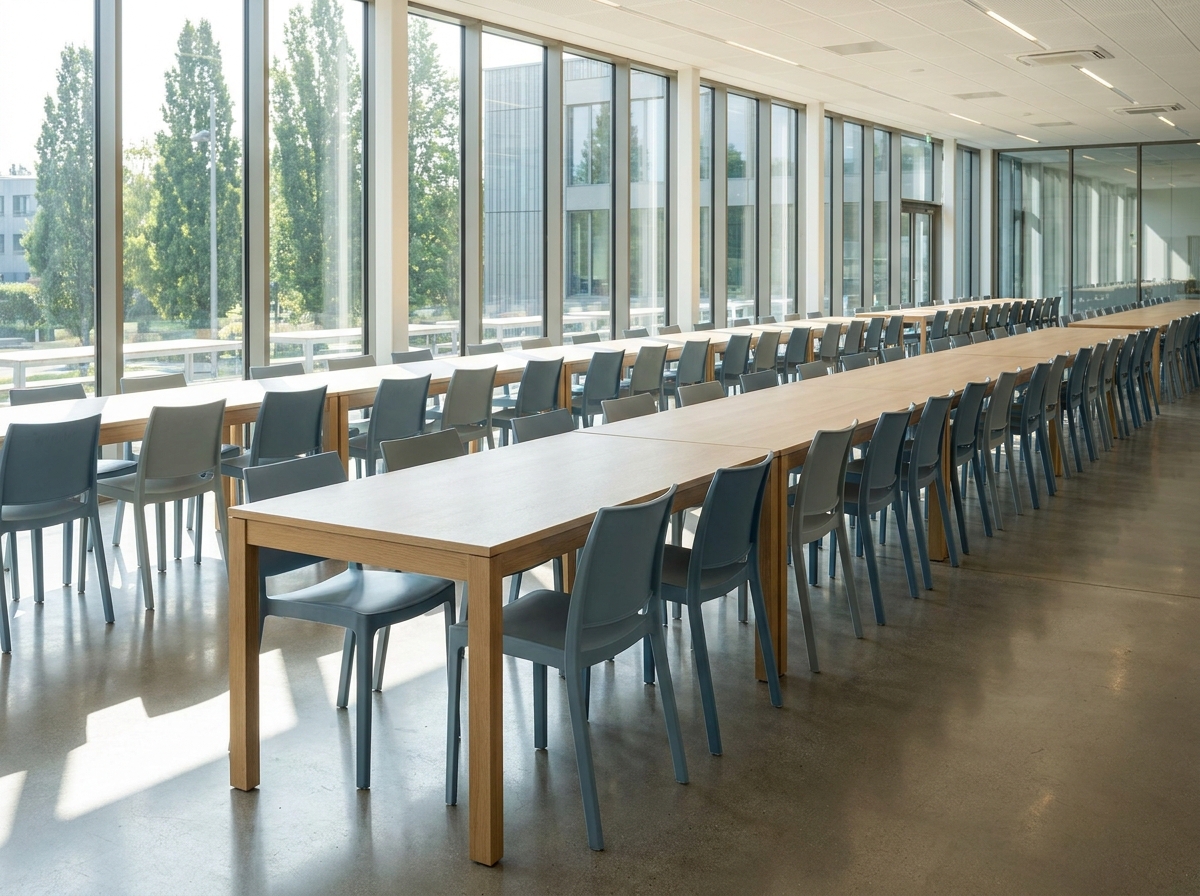 An empty school cafeteria, a versatile space for school events managed with ticketing software.