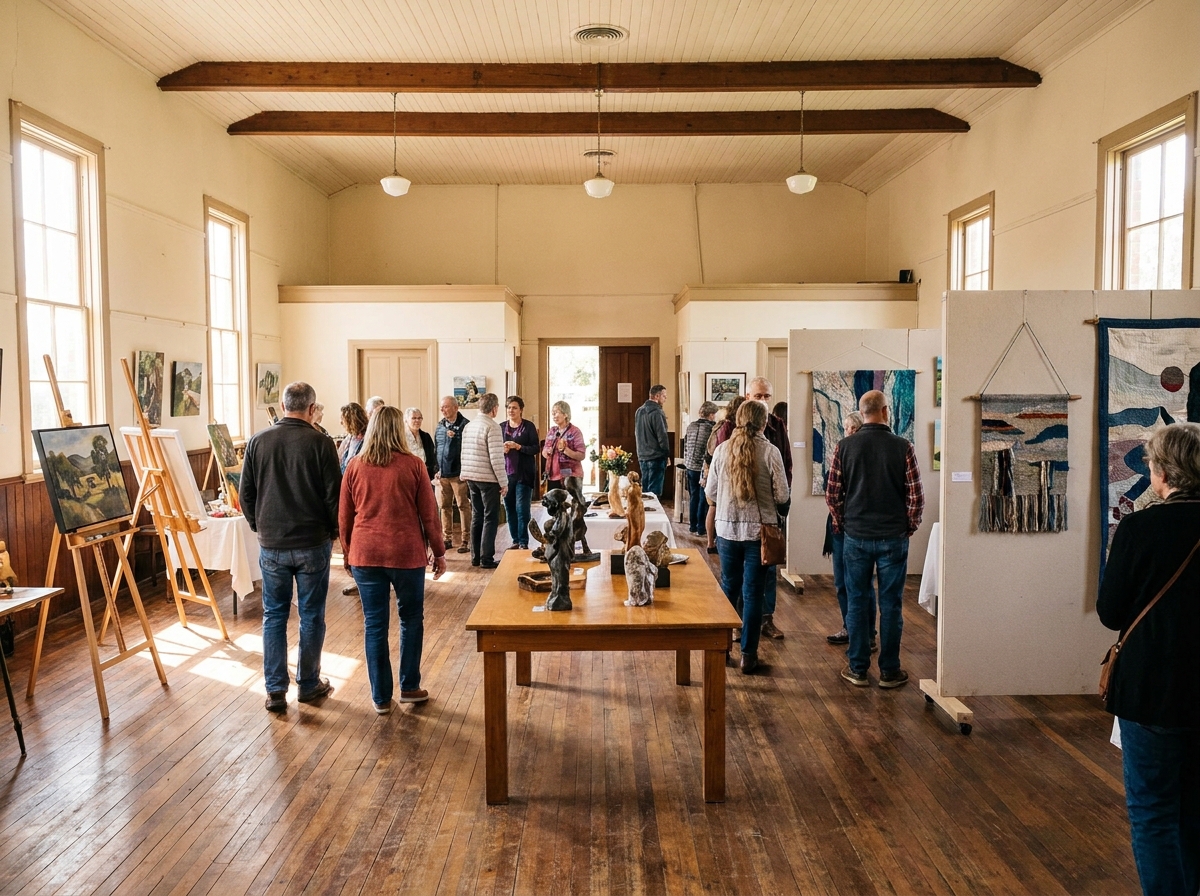 Attendees browsing a community art fair, an event a solo organizer might host.
