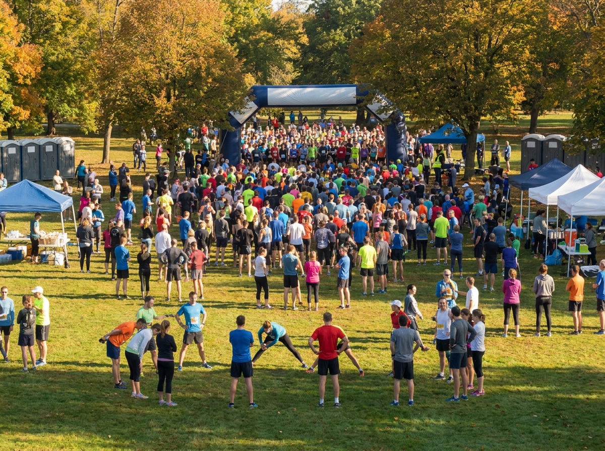 A large crowd of participants at the starting line of a charity run.