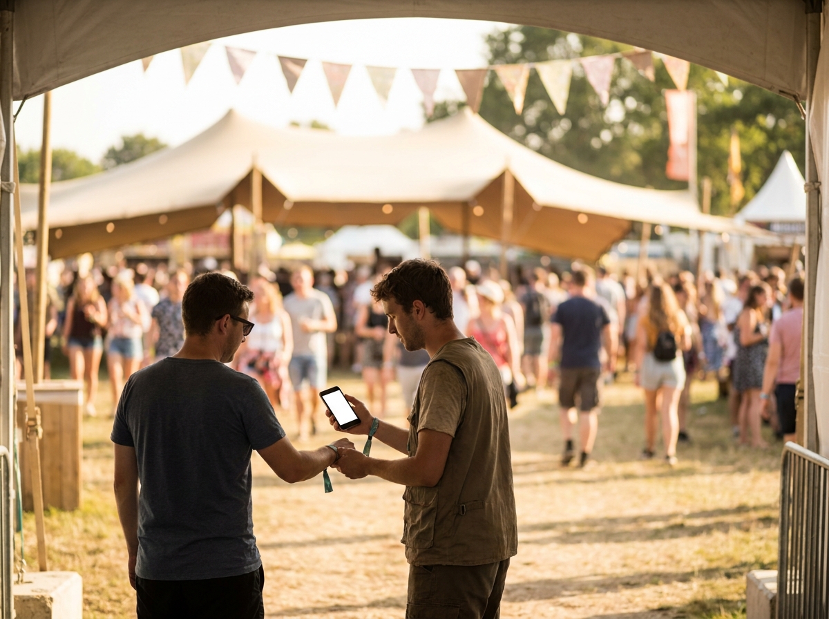 An event staff member ready to check in guests using a mobile device.