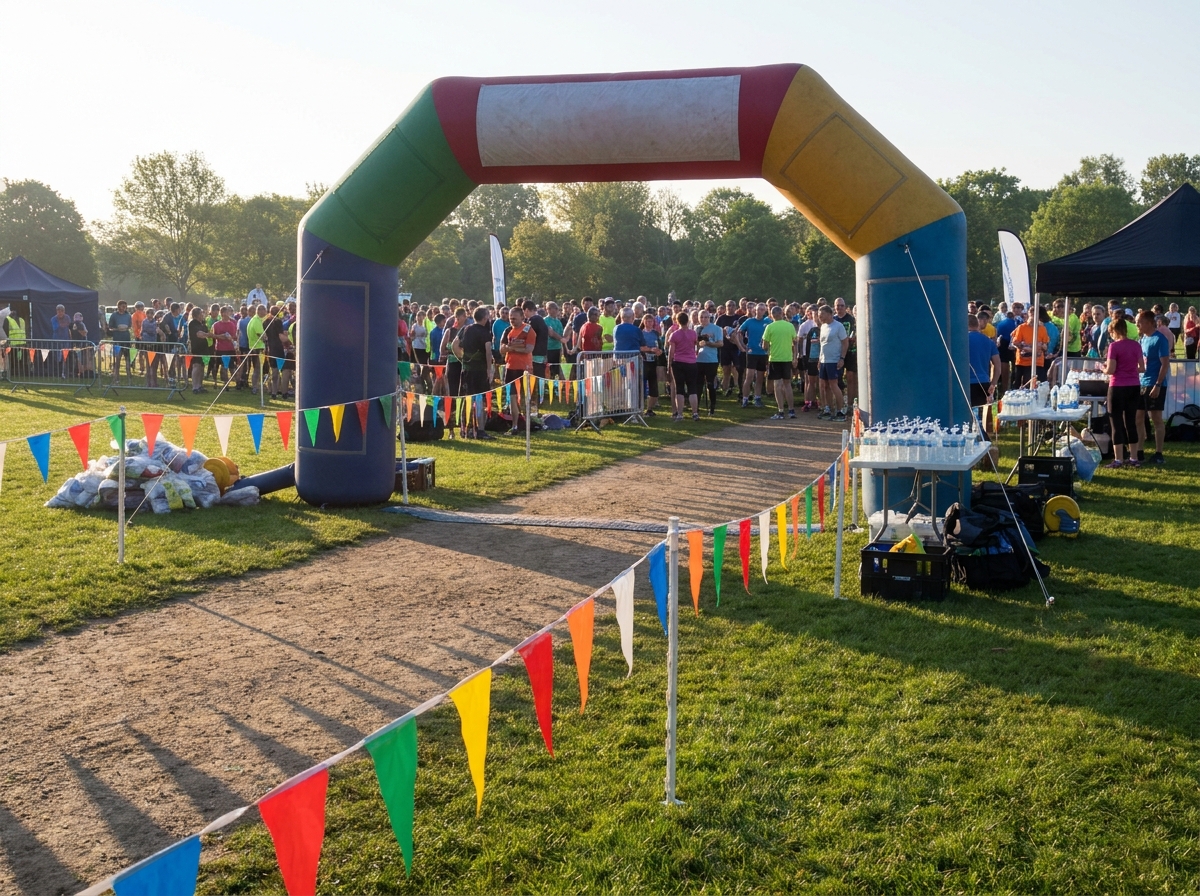 The starting line for a charity run, managed with a free ticket sales platform.