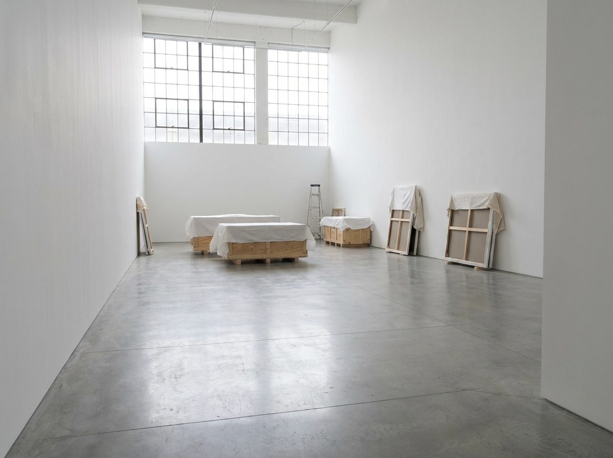 An empty art gallery space prepared for an event using a no-cost ticketing platform.