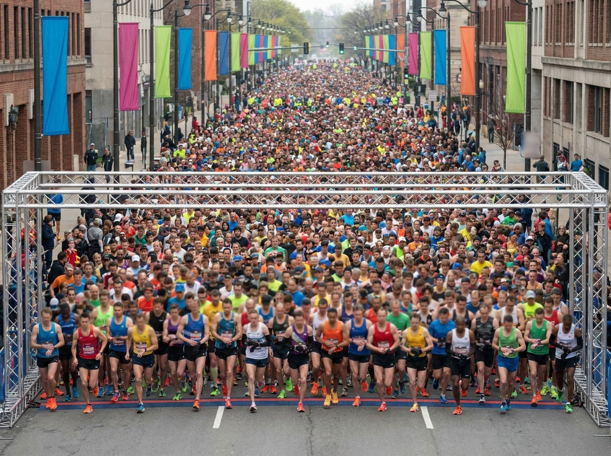 Participants at the starting line of a charity fun run.