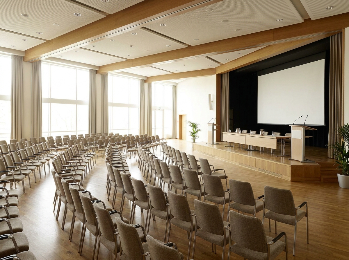 A conference room prepared for a nonprofit event.