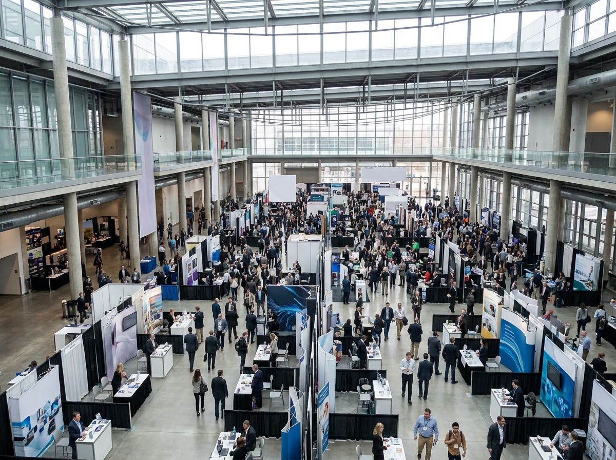 A large crowd at a convention center, representing an audience reached by a large event ticketing platform.