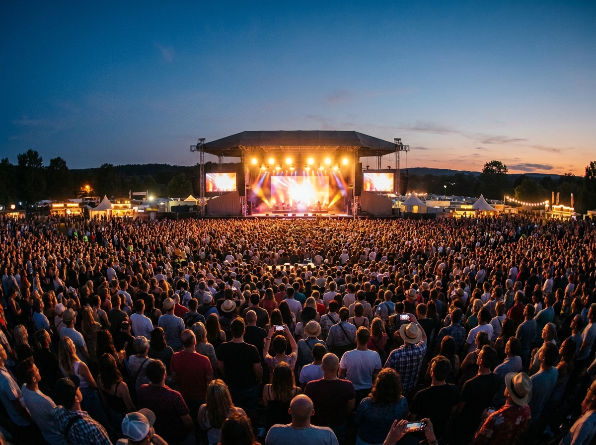 A large audience at a festival, representing the reach of Eventbrite's event management platform.