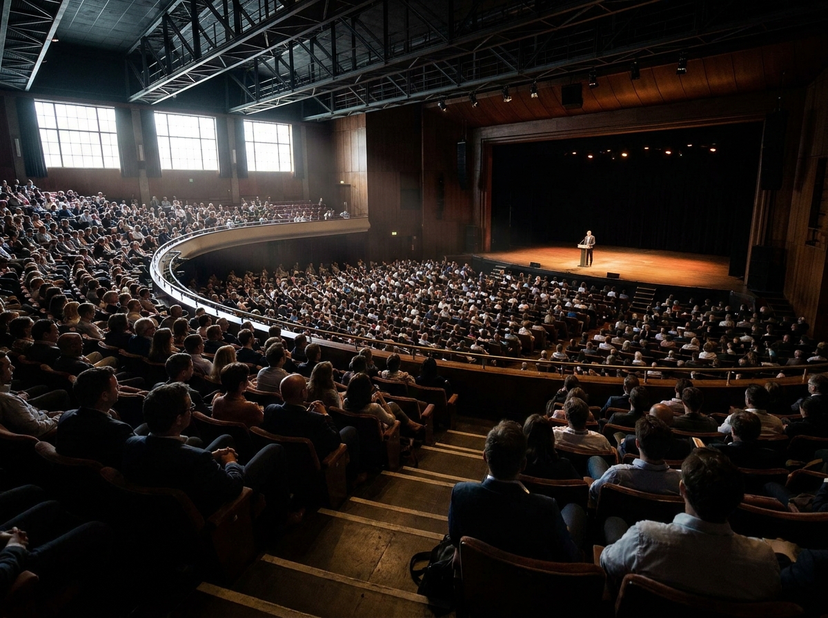 A large-scale conference in progress, managed effectively with Eventbrite's event software.