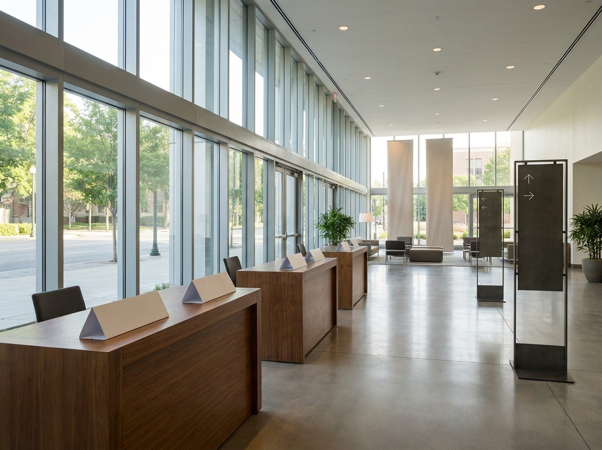 A registration area for a multi-day conference, set up for efficient attendee check-in.