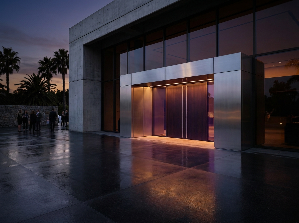 The modern, inviting entrance of a nightclub, suggesting a smooth entry experience.