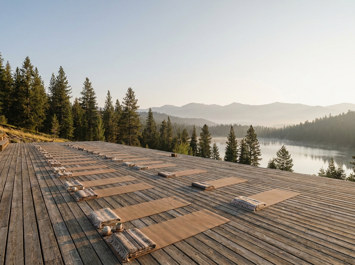 A peaceful wellness retreat setting, an example of a high-ticket event.