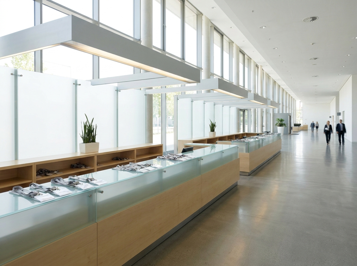 An organized registration area for a professional conference.