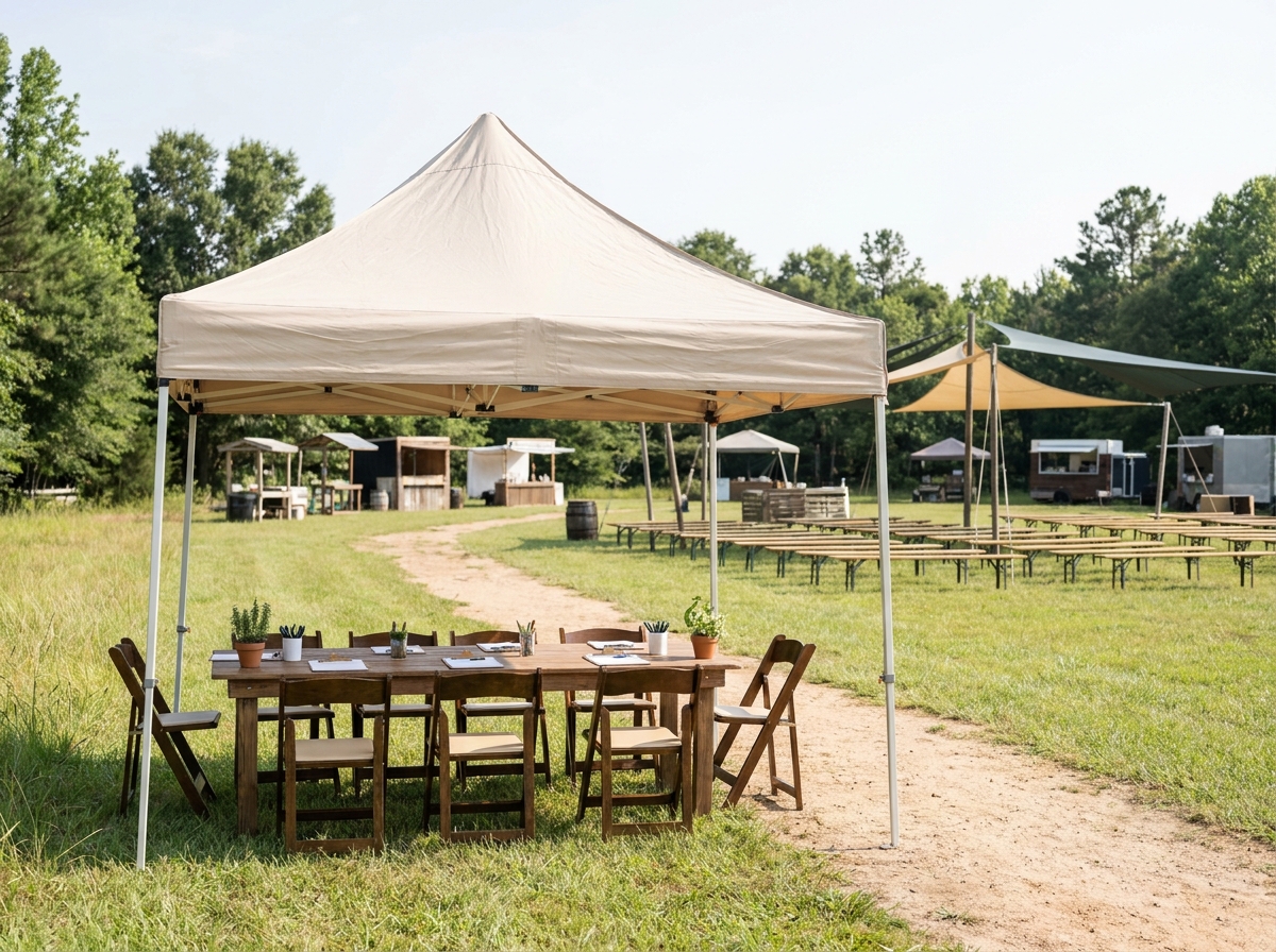 A registration and check-in area at the entrance to an outdoor pet event.
