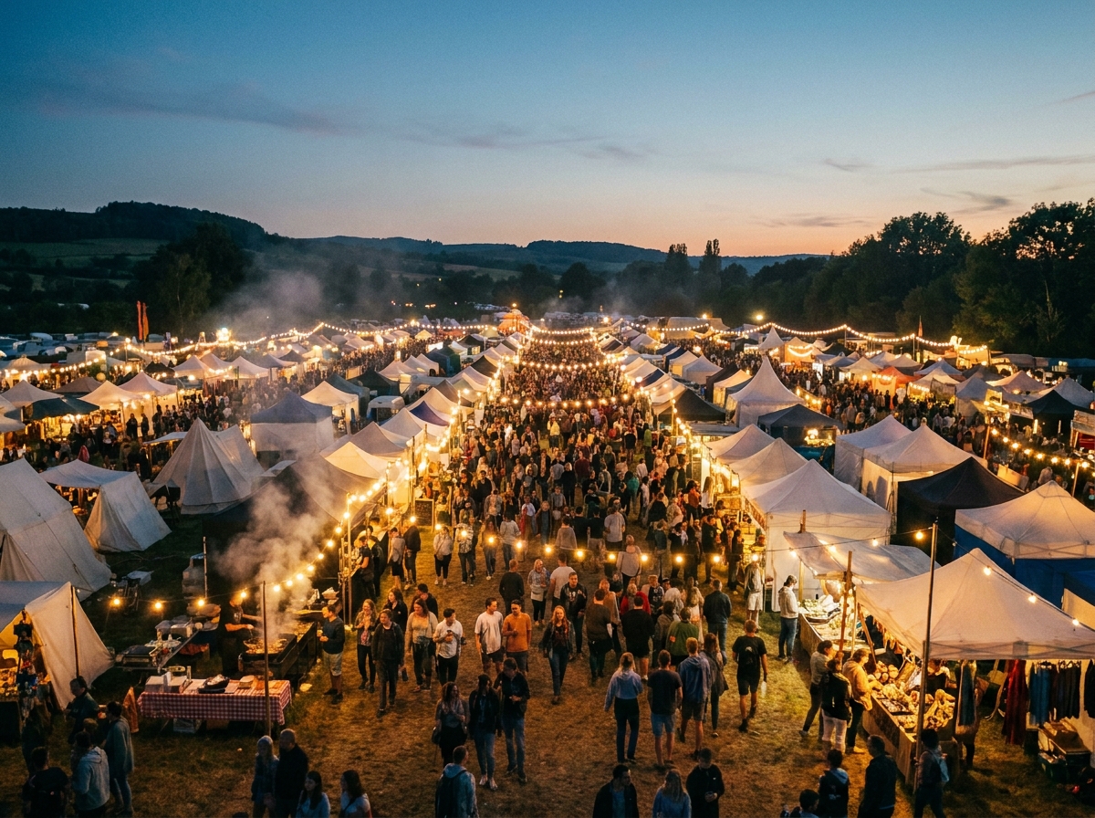 A lively outdoor festival, an example of an event that benefits from promotional ticket pricing.