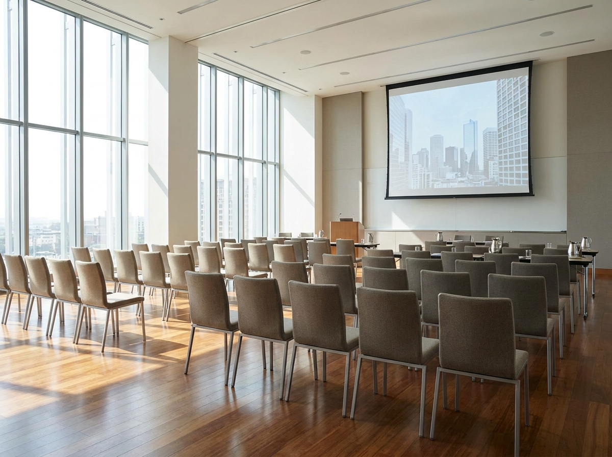 A seminar room set up for a real estate educational event.