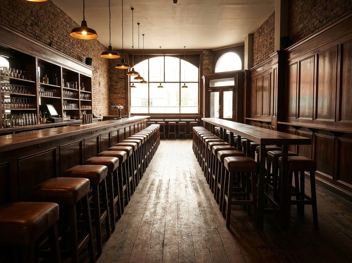 The interior of a bar, a common venue for recurring weekly events like trivia or live music.