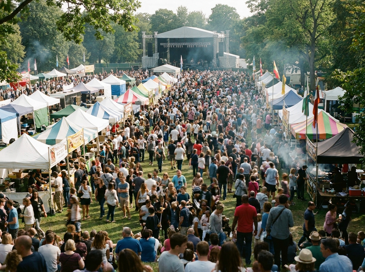 A large crowd enjoying an outdoor festival, illustrating event audience reach.