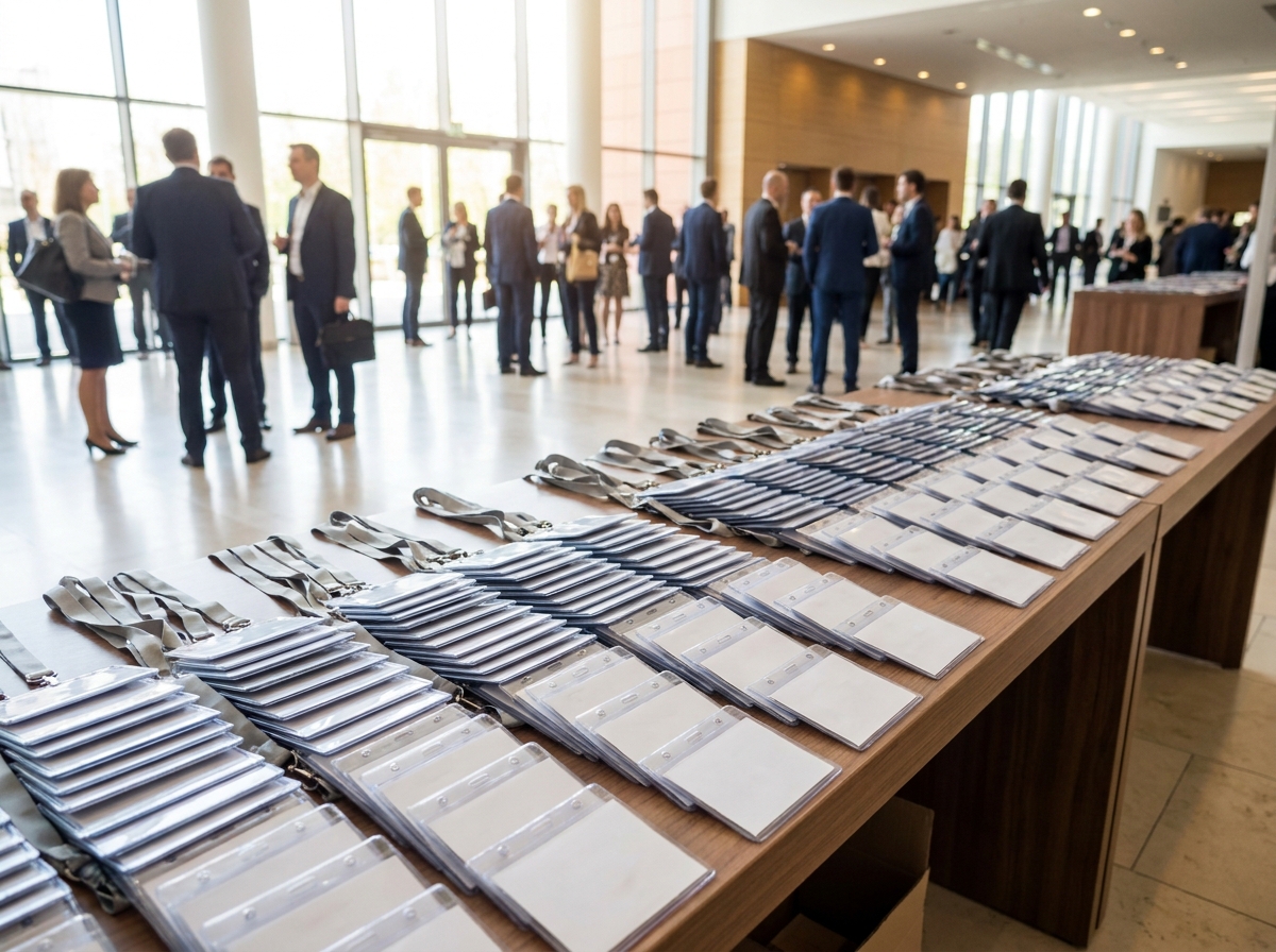 A registration desk at a professional event, representing a smooth RSVP and check-in process.