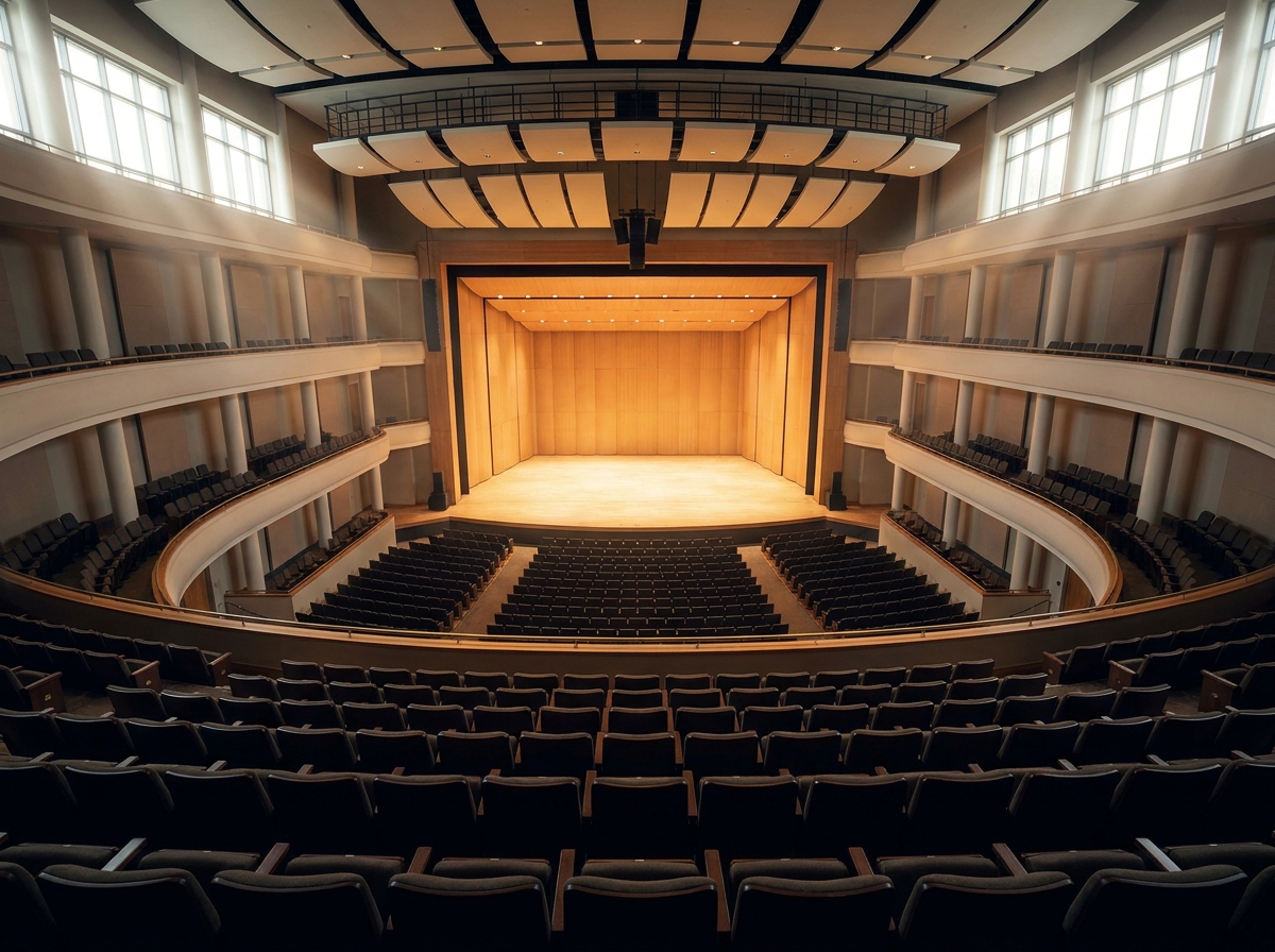 An empty auditorium prepared for an event, symbolizing the insights gained from event analytics.