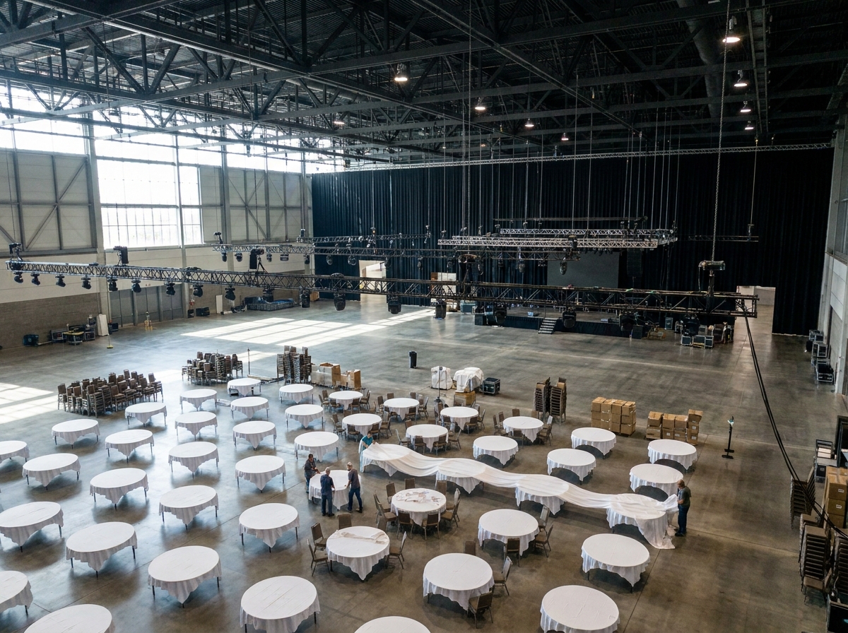 An event hall being set up, illustrating Eventbrite's comprehensive RSVP event management features.