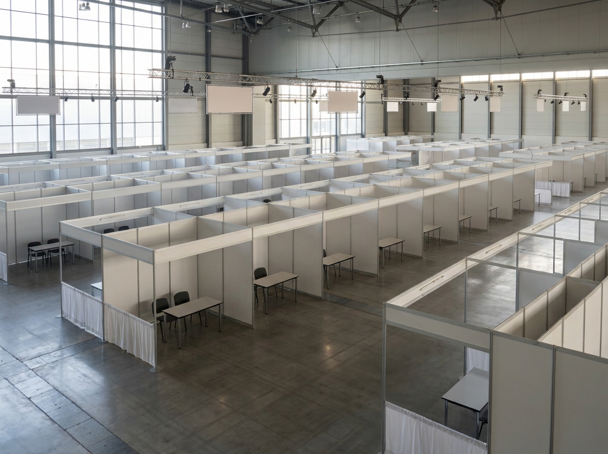 An exhibition hall set up for a small business trade show.