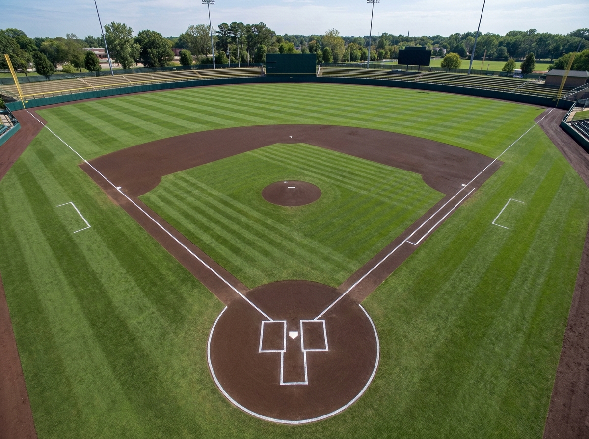 An aerial view of a baseball field, representing flexible options for sports league ticketing.