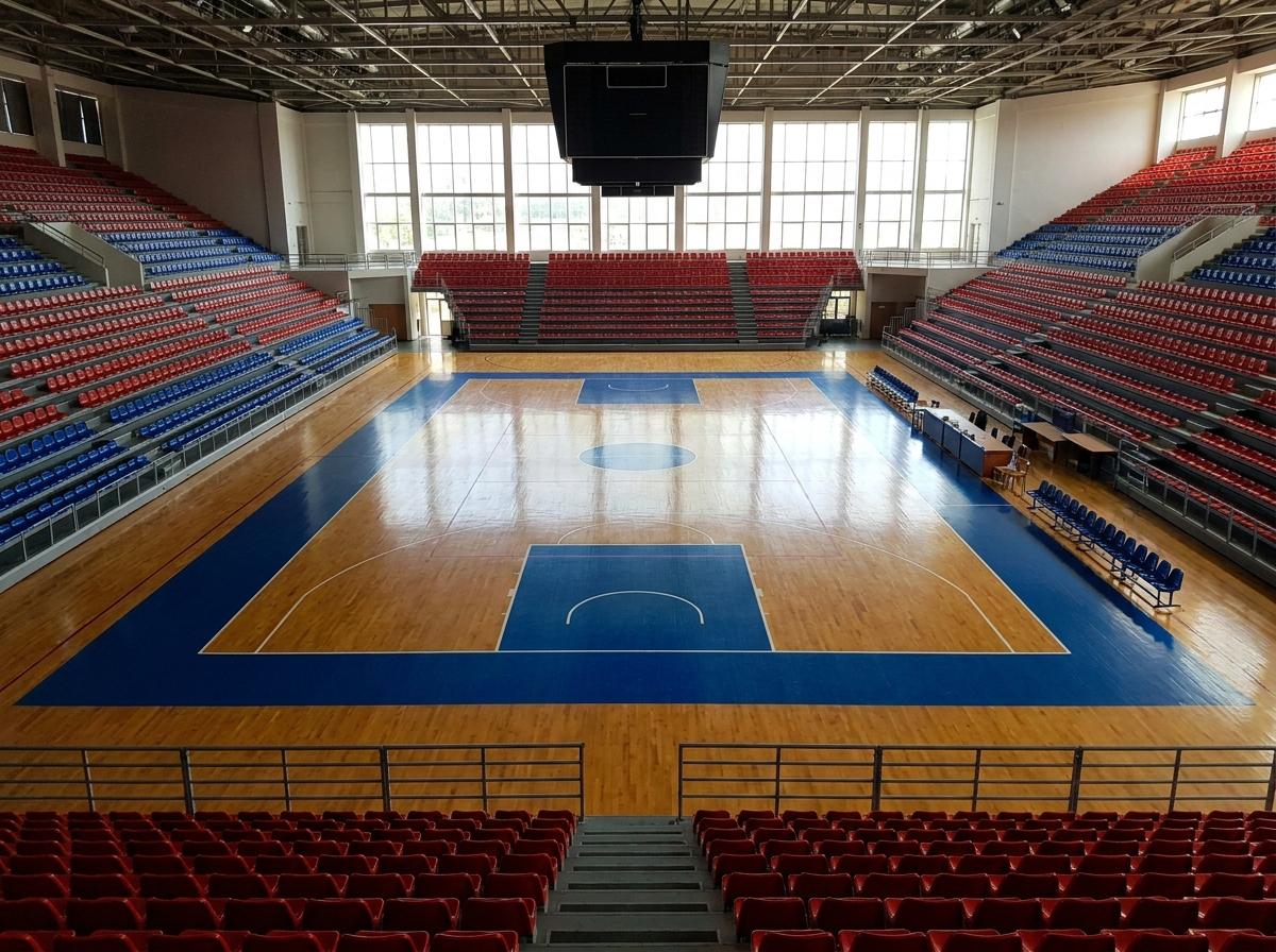 An indoor basketball court, showcasing a venue managed with sports event software.