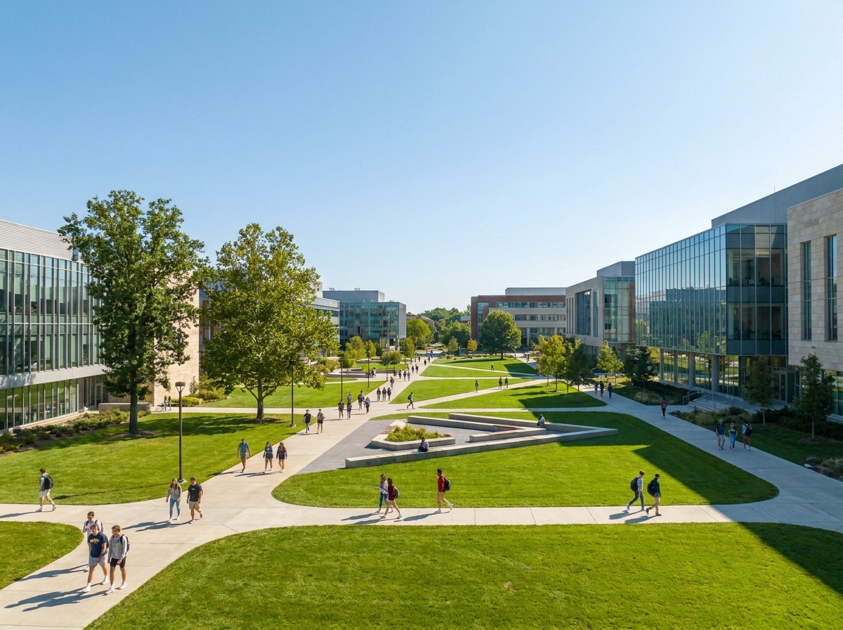 Students walking across a university campus, representing a large potential audience for events.