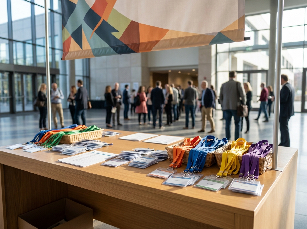 A professional check-in area for a student organization's conference.