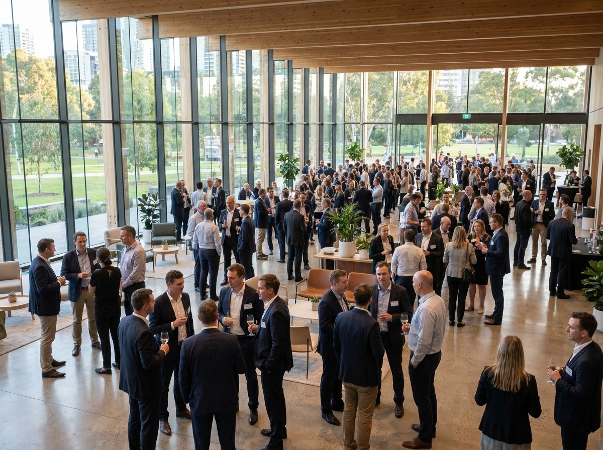 Attendees networking at a professional tech & innovation event.