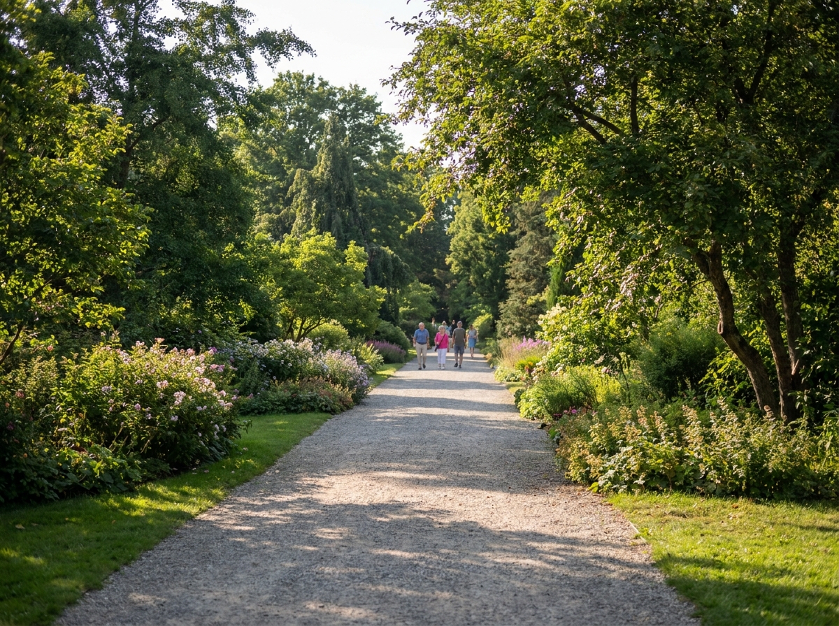 Visitors walking through a botanical garden, a popular type of timed-entry event.