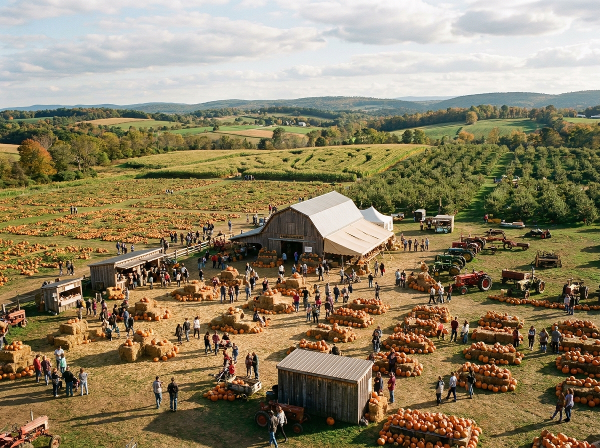 A seasonal farm event setup, which often uses a time-slot ticketing system.