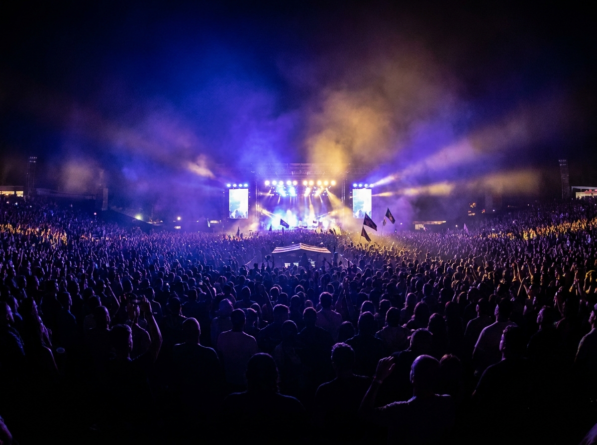A large crowd enjoying a live music performance at a packed venue.