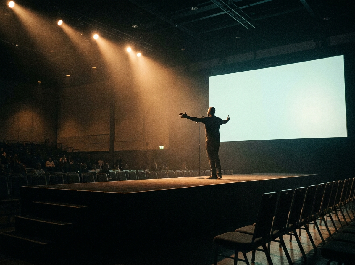 A keynote speaker presenting at a large virtual conference using Eventbrite for ticketing.