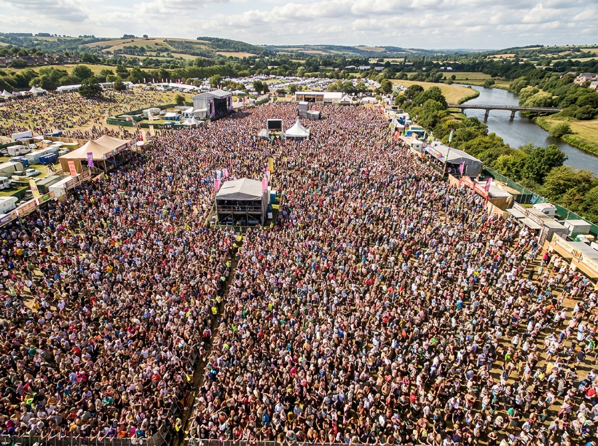 A large, dense crowd at an outdoor festival, managed with automatic waitlist ticketing tools.