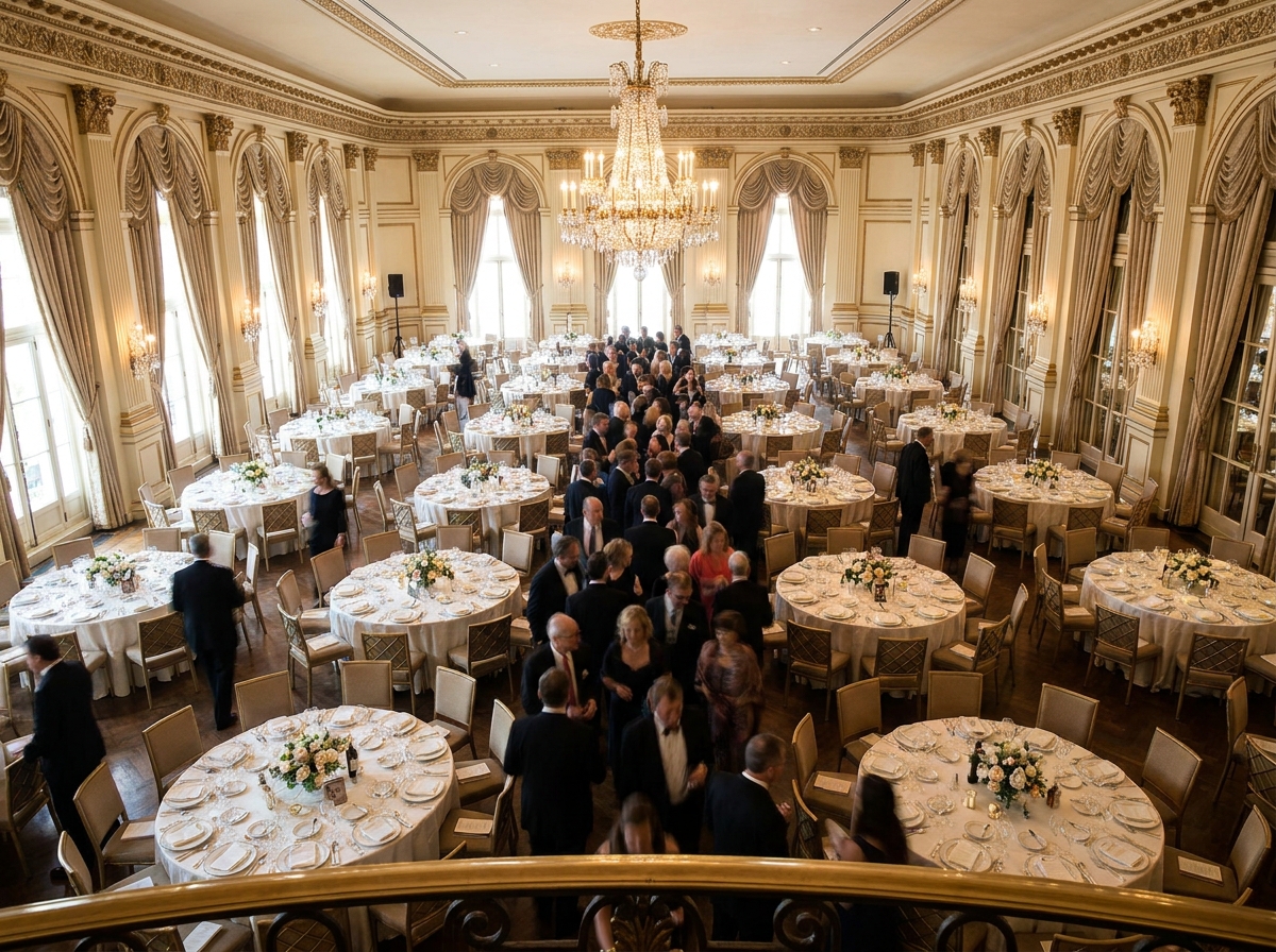 A beautifully set ballroom for a sold-out gala, an event that requires tools to manage a waiting list.