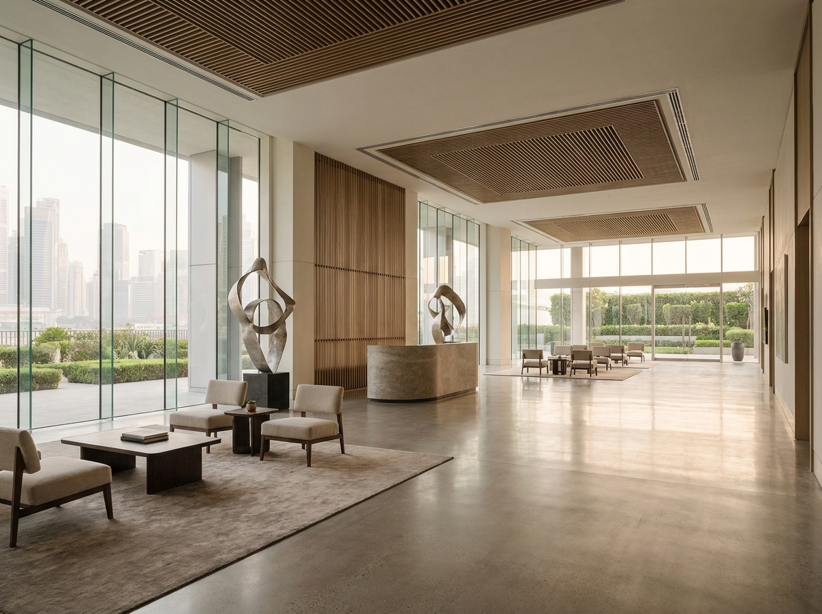 A modern event lobby, an example of a venue that uses private label event ticketing.